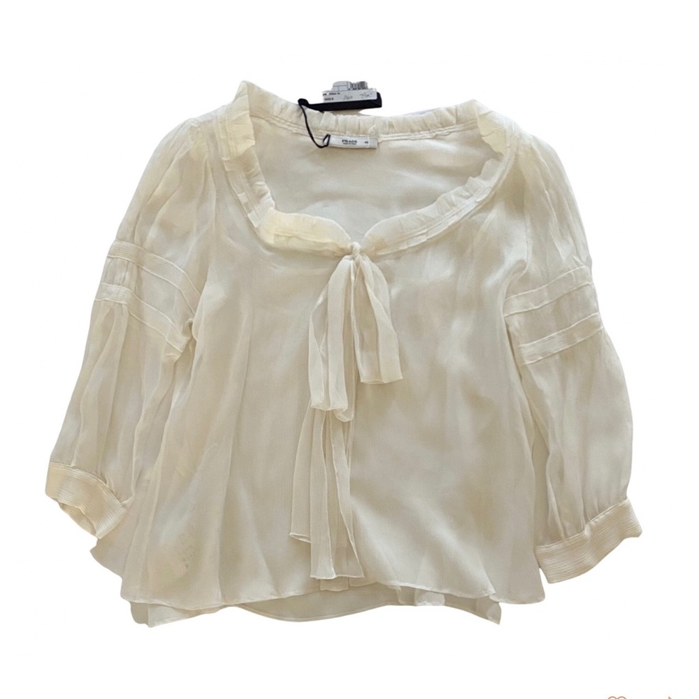 Sheer Tie-Neck Blouse in Cream